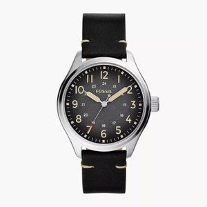 FOSSIL Easton Three-Hand Black Leather Watch BQ2791